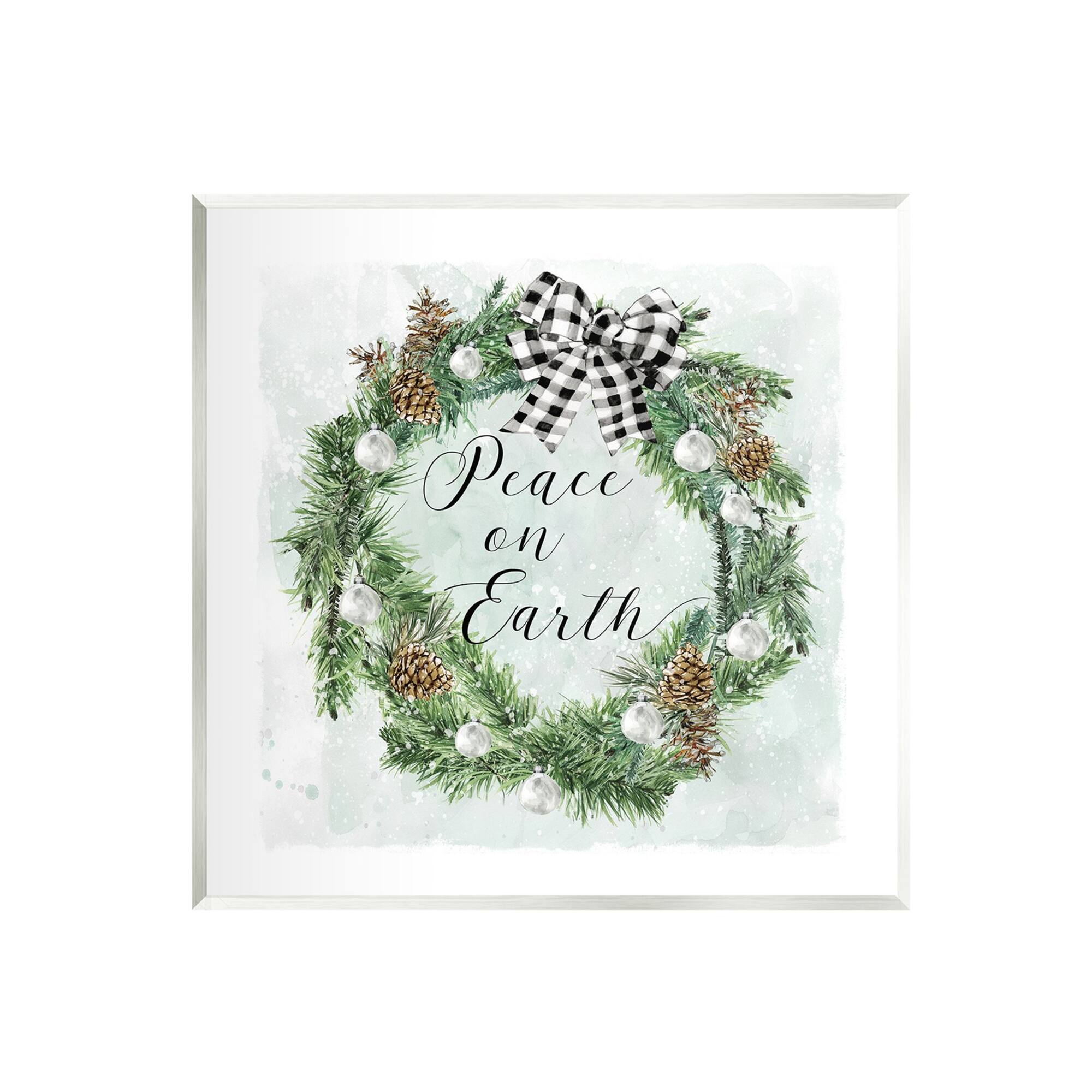 Stupell Industries 12" x 12" Peace Seasonal Wreath Wall Plaque Art